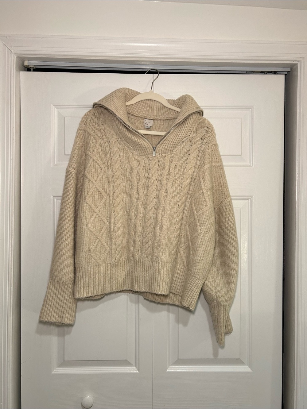 a new day Cream Cable-Knit Cowl Turtleneck Half-Zip Sweater